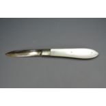 A silver and mother of pearl pocket folding fruit knife by George Unite of Birmingham, 1913