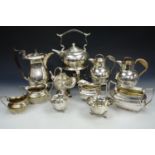 A quantity of electroplate including a spirit kettle, sugar and cream jugs etc