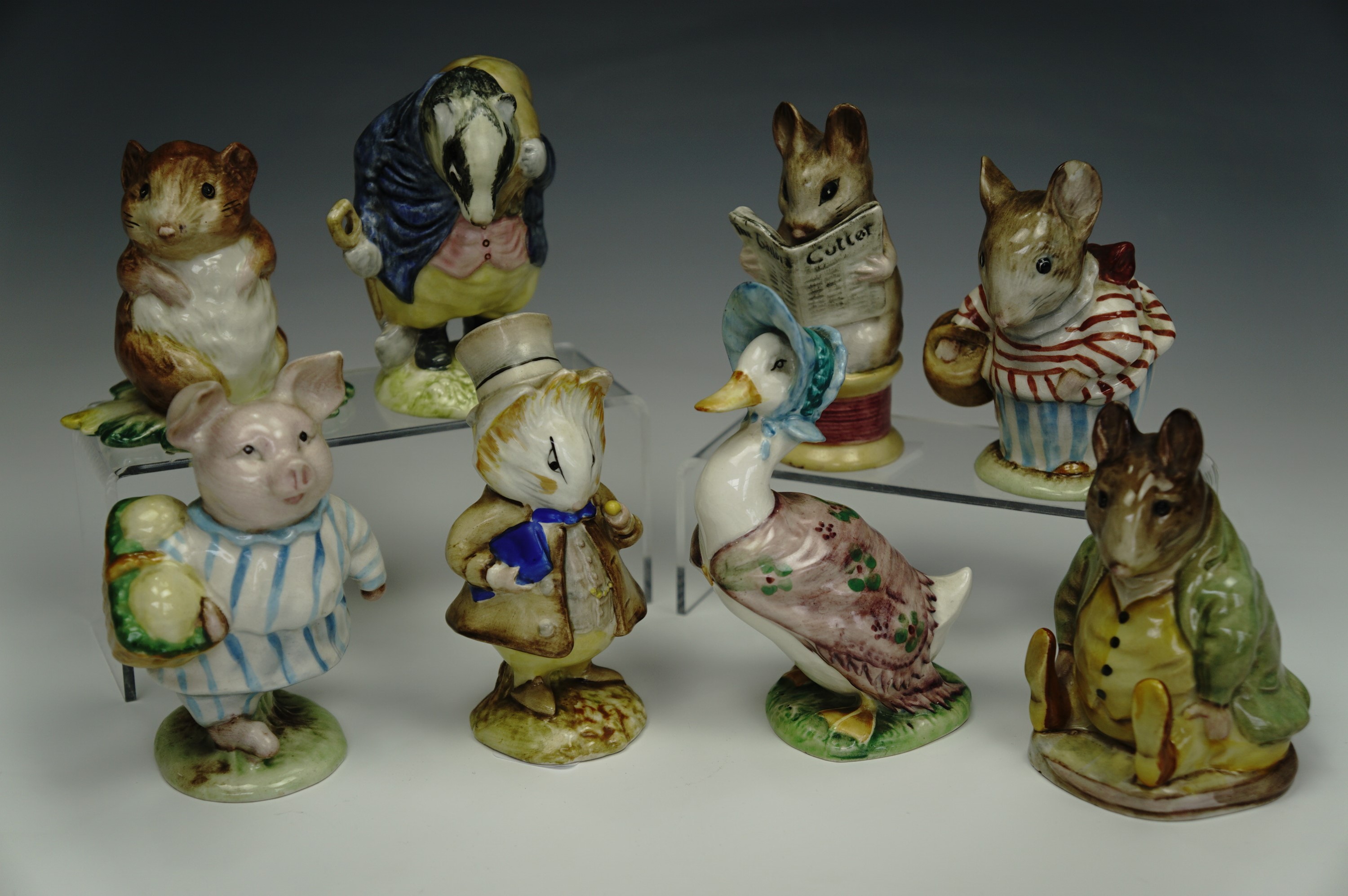 Eight rarer Beswick Beatrix Potter figurines including Jemima Puddleduck, tallest 11 cm