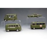 Four un-boxed Corgi die-cast military vehicles including a 'Oldsmobile Super 88' staff car, etc.