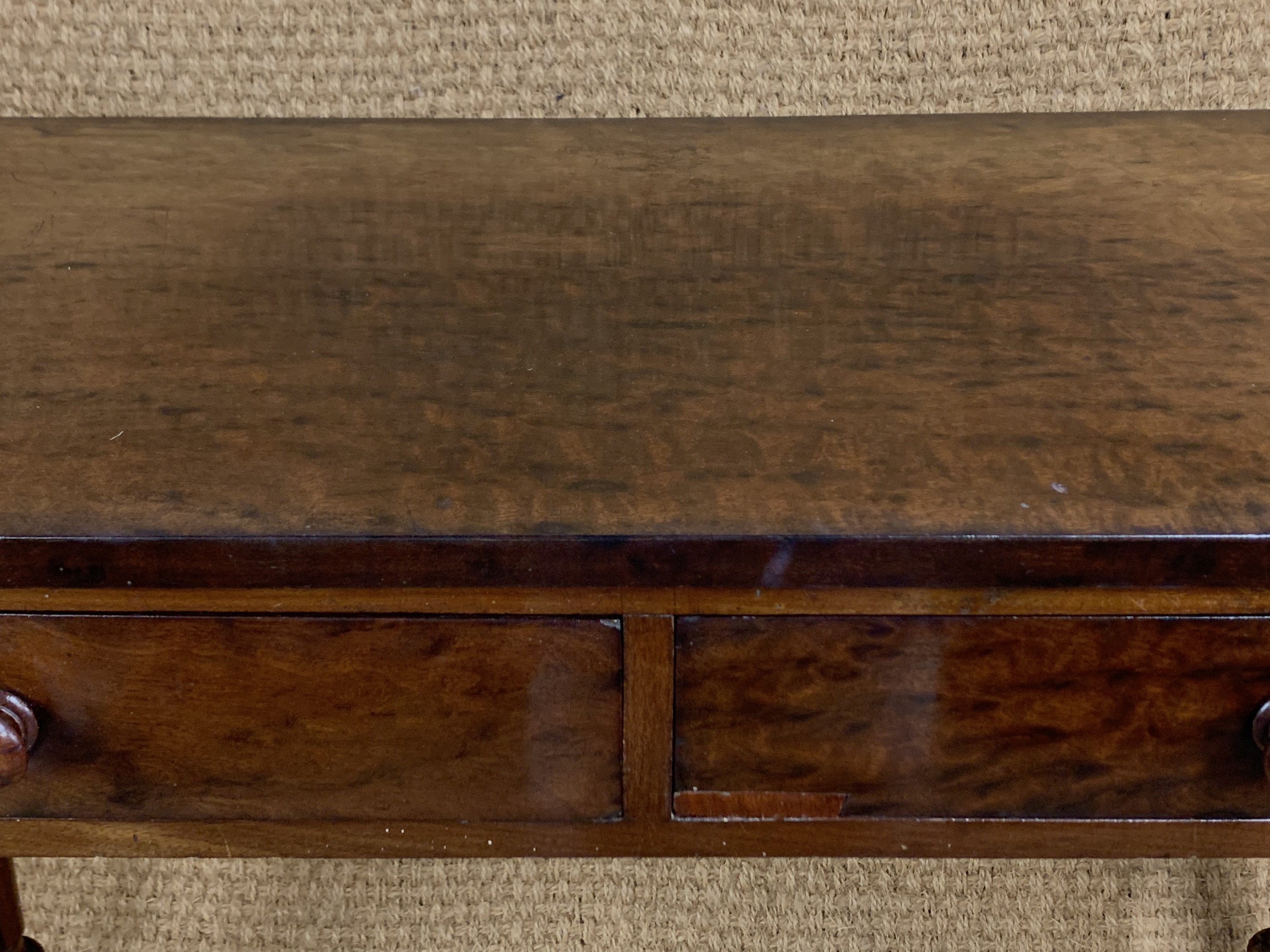A Victorian plum pudding mahogany writing table, 11 cm x 52 cm x 78 cm - Image 2 of 3