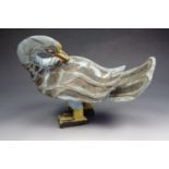 Life size carved wood figure of a duck, with naïve painted decoration, 25 cm long