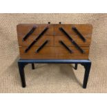 A mid 20th century Chard Cantilever walnut accordion sewing box, 52 cm