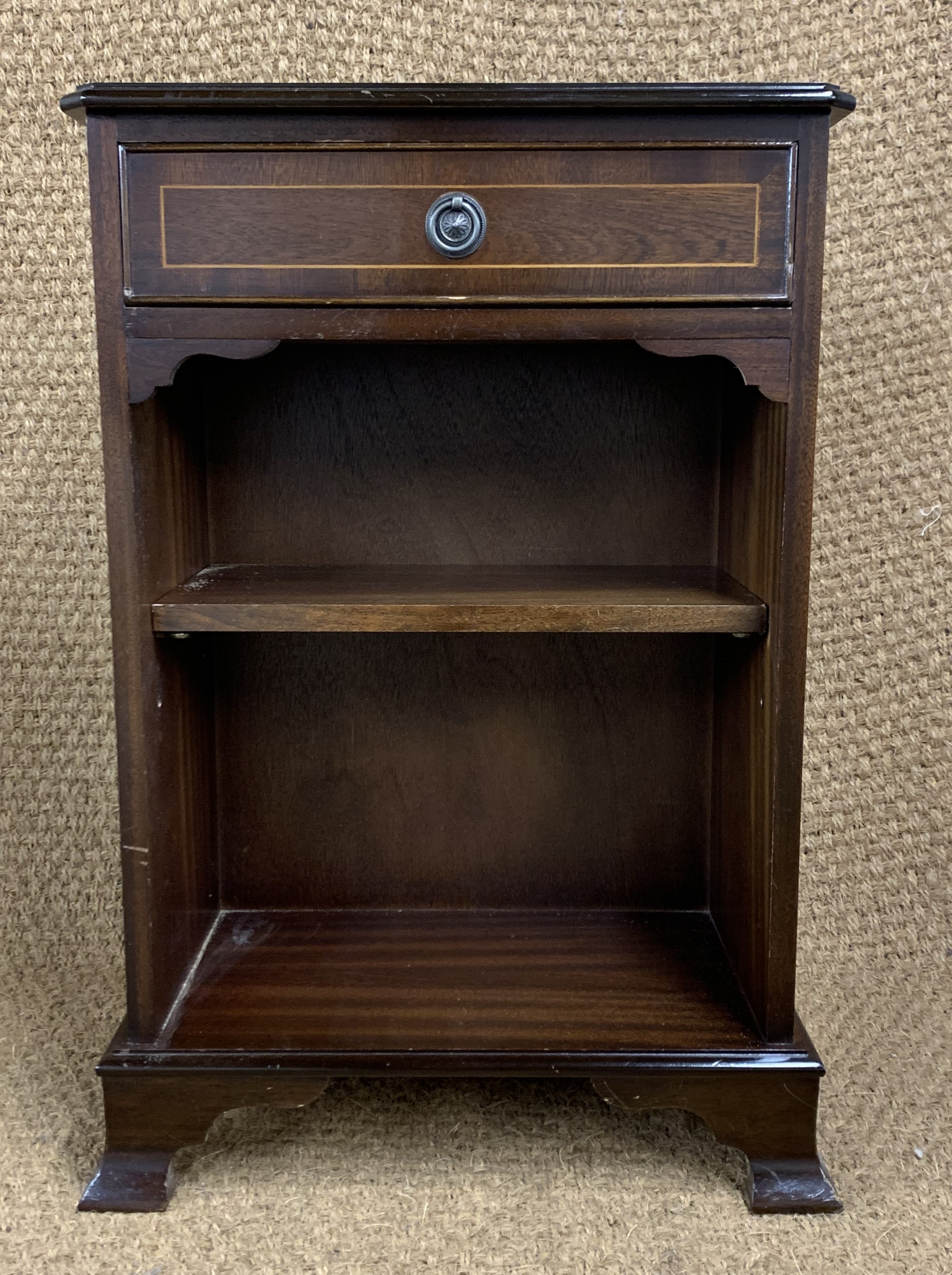 A Georgian influenced inlaid mahogany diminutive bookcase / bedside cabinet, 76 cm