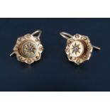 A pair of Victorian 15 ct yellow metal and rose cut diamond ear pendants, 15 mm, 1.5 g