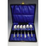 Cased set of six Hanoverian rat tail pattern silver coffee spoons, Sheffield, 1965, 57 g