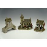 Three boxed Lilliput Lane cottages; Moot Hall, Keswick, Pillar Cottage, Hawkeshead and Bridge House