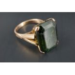 A vintage green stone cocktail ring, the rectangular facet cut gem of approx 17 mm x 13 mm, set