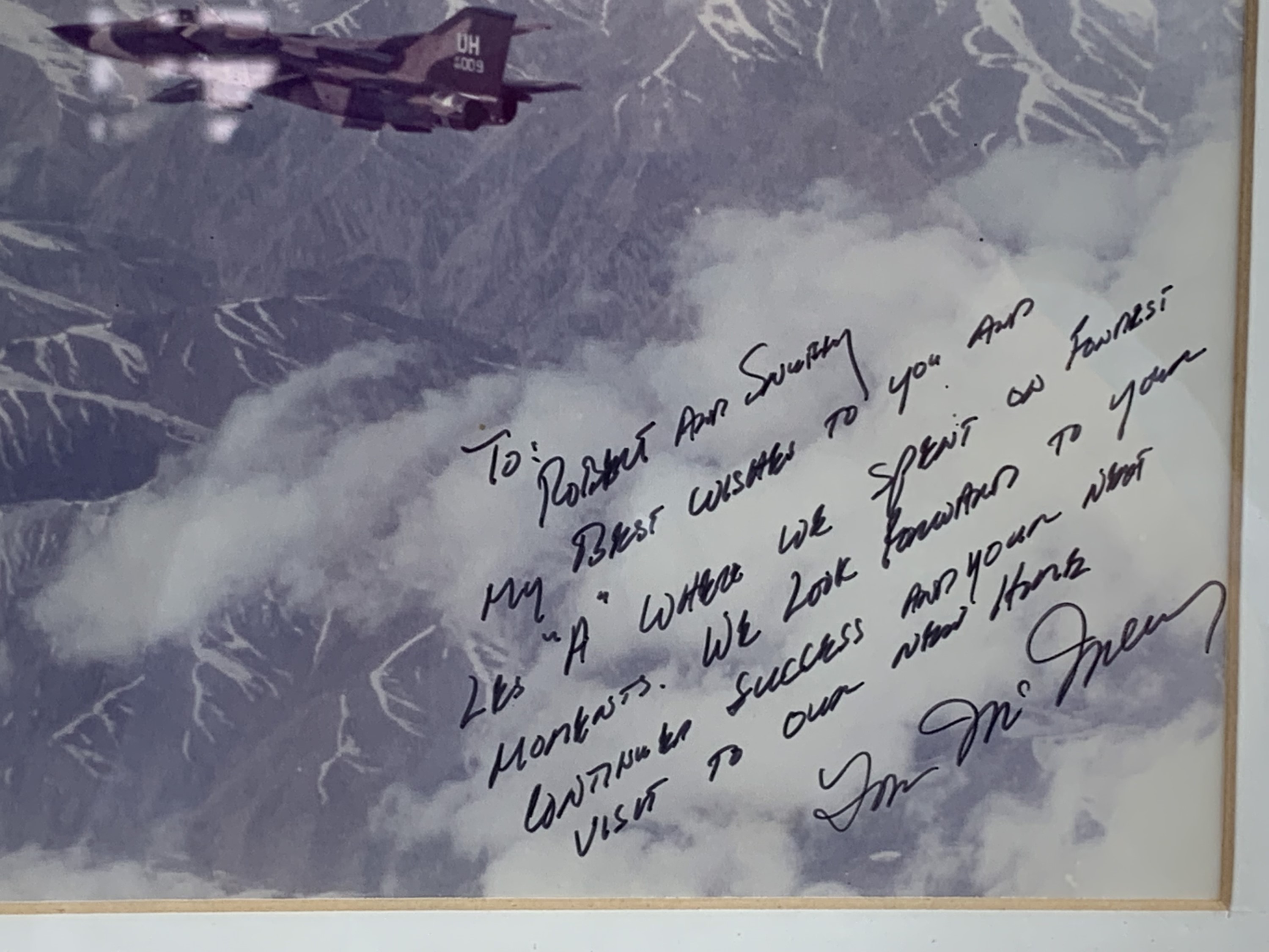 A framed photograph of a US Air Force F-111 Aardvark jet aircraft flying out of RAF Upper Heyford, - Image 2 of 2