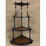 A reproduction Victorian mahogany corner whatnot, 114 cm