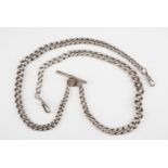 An antique silver uncommonly long double graded curb link watch chain, 70 cm, 86 g
