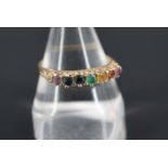 An acrostic finger ring, the coloured stones set on 9 ct gold, O/P, 1.1 g
