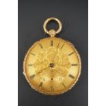 A late 19th Century high carat yellow metal pocket watch by Stauffer, having a Swiss key wound