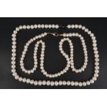 Two freshwater single strand pearl necklaces, 50 cm and 42 cm