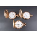 Two early 20th Century American rolled gold pocket watches in hunter cases, together with a