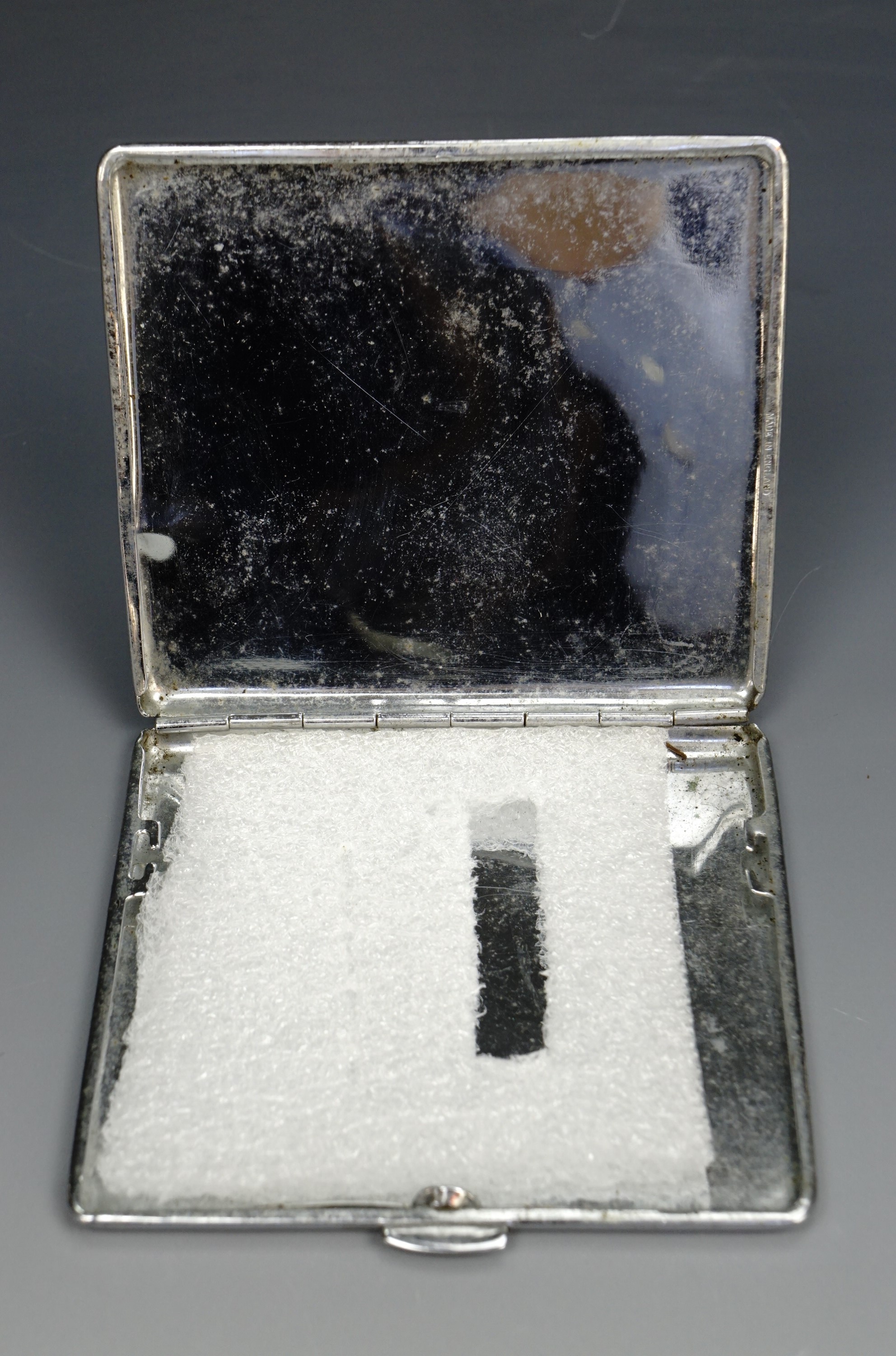 A chrome plated RAF cigarette case, together with an enamelled RAF sweetheart brooch - Image 2 of 2