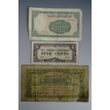 A Second World War Japanese occupation bank note together with 1940s Egyptian and Lebanese