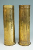 Two Great War trench art engraved 18-pounder artillery shell cases