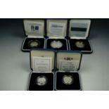Five various silver proof coins
