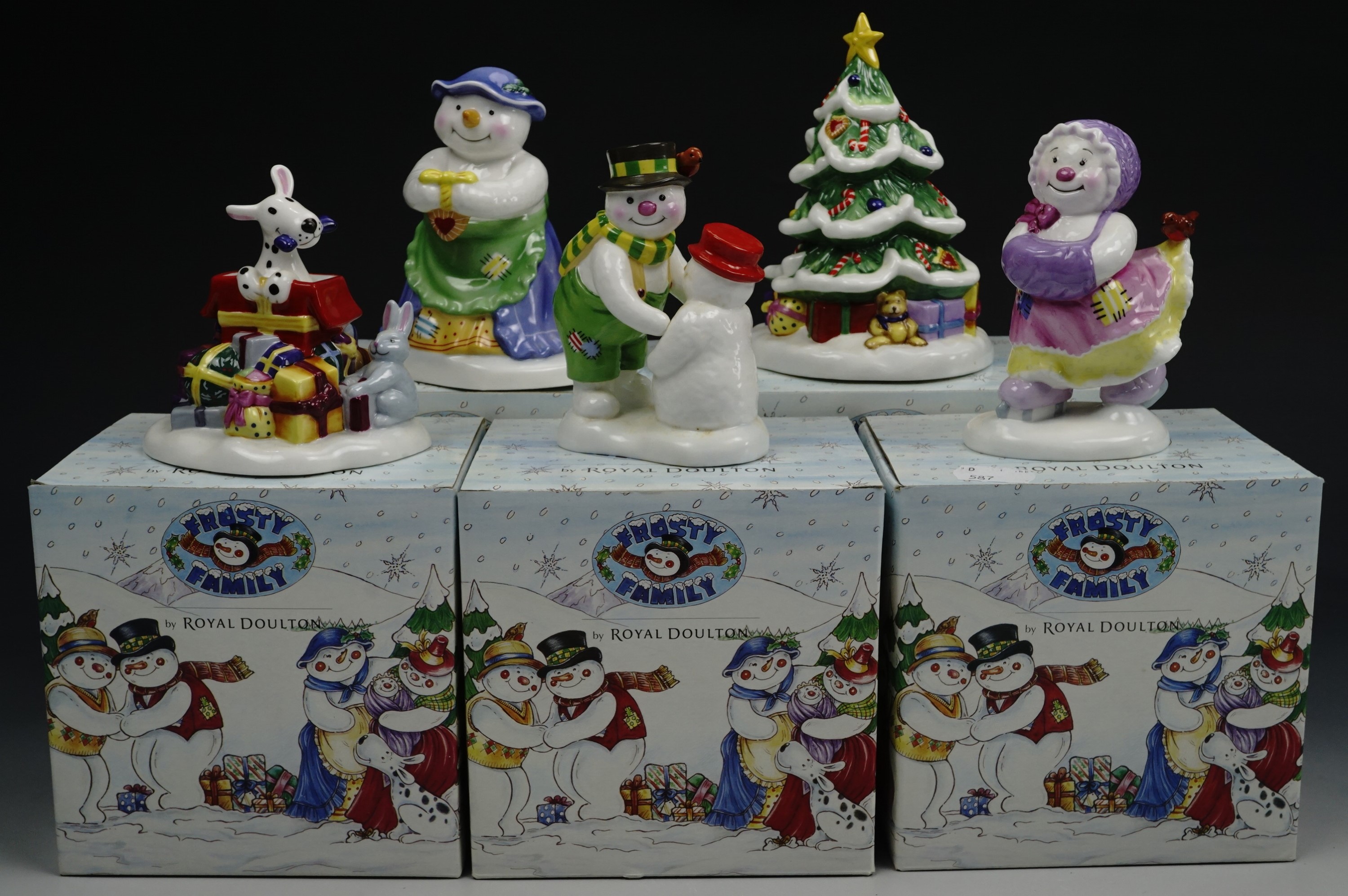 Five boxed Royal Doulton 'Frosty Family' snowmen characters.