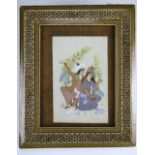 Late 20th Century Indian painting depicting a courting couple, in conforming micro-mosaic frame