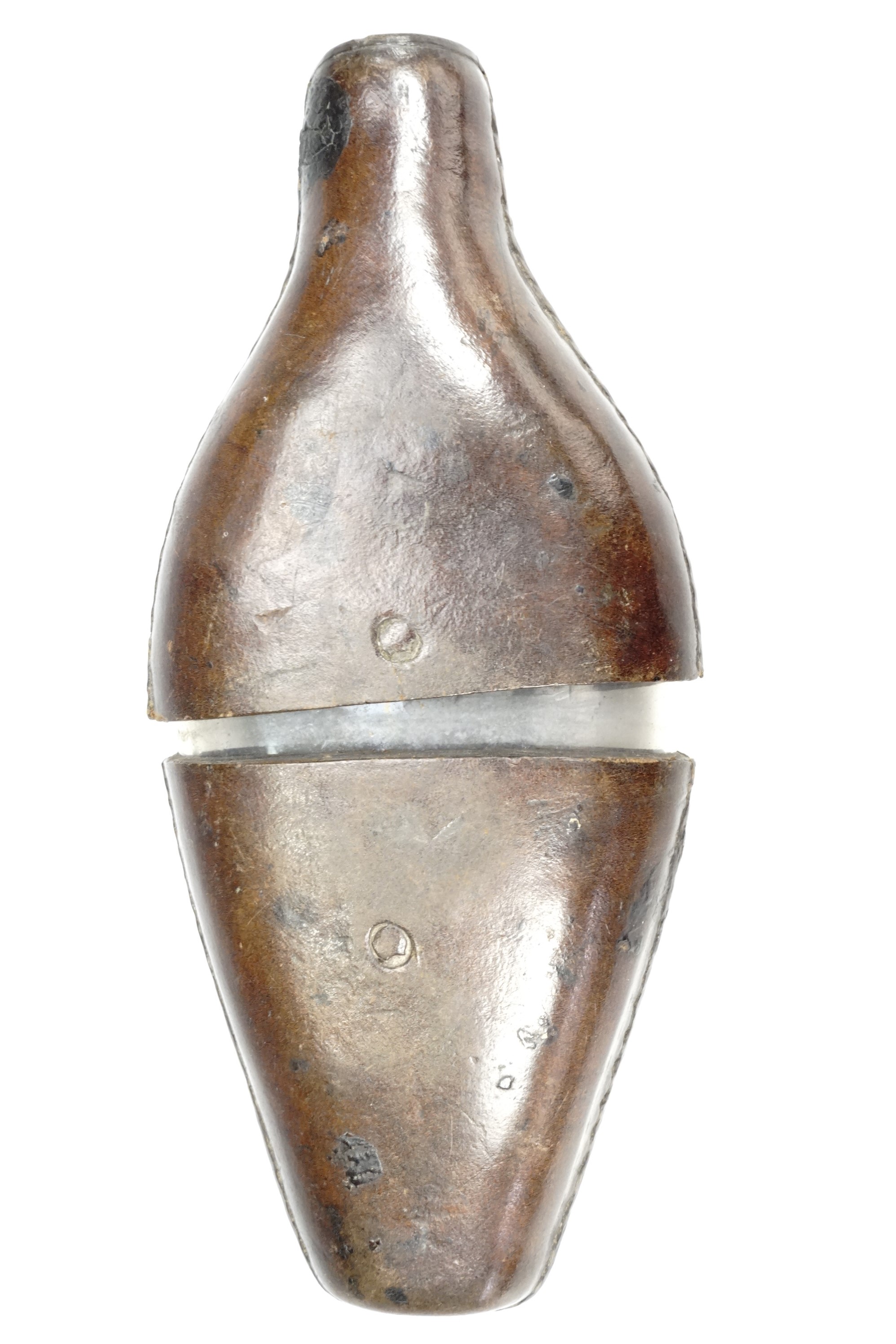 A Victorian leather-covered glass hip flask, 15 cm - Image 2 of 2