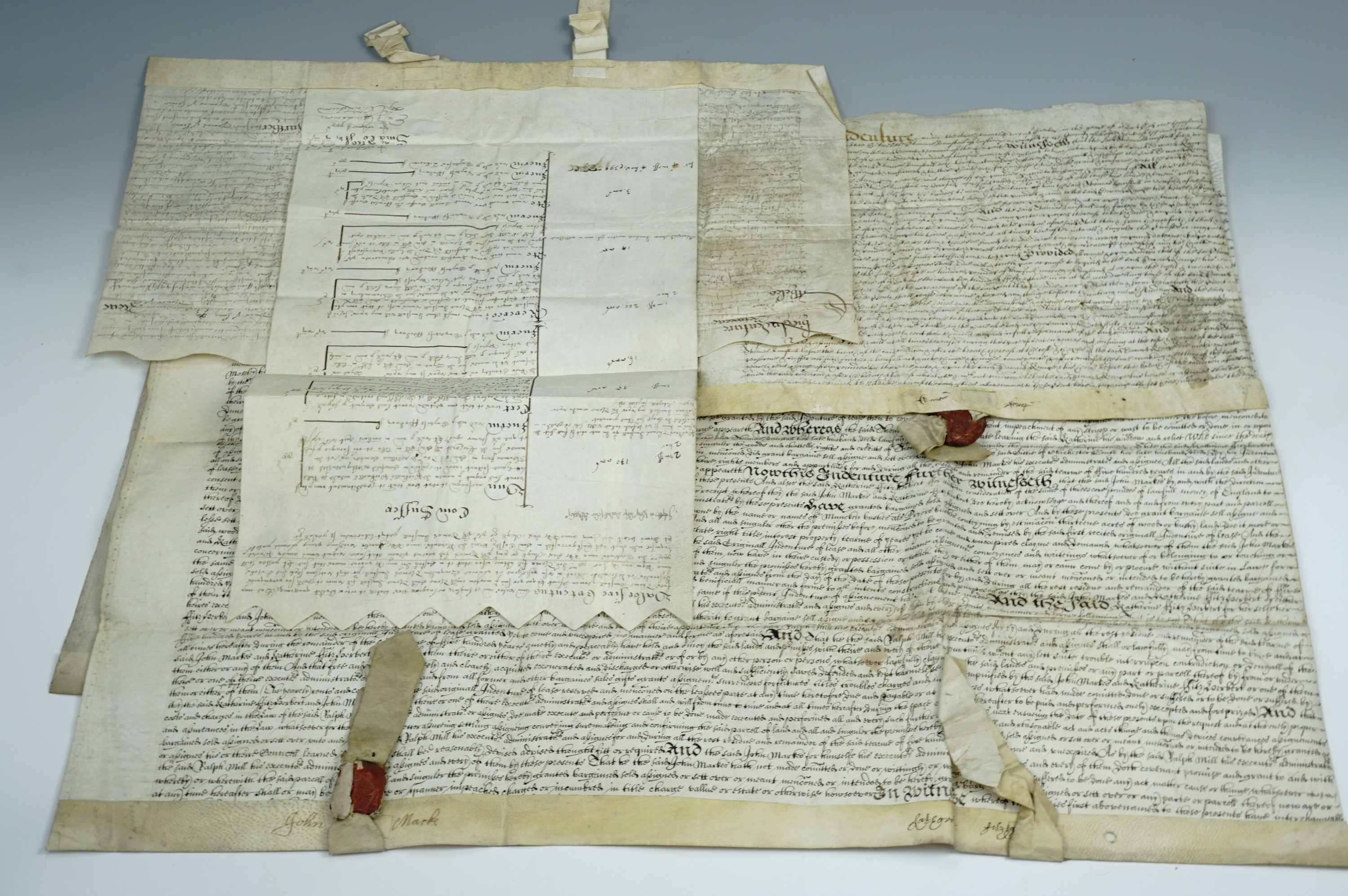 Five 17th century vellum indentures, two with vestiges of wax seals. - Image 3 of 4