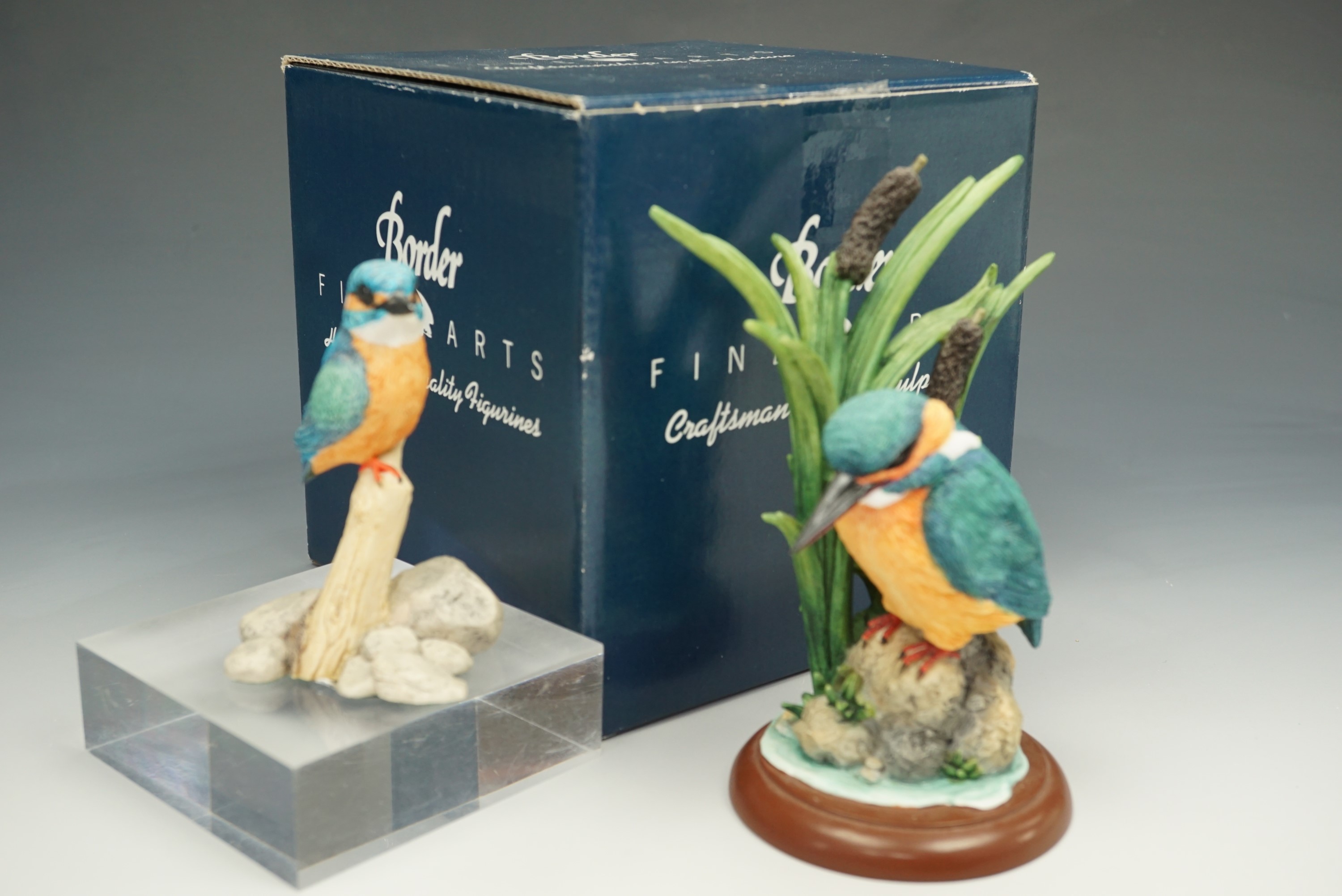 A Border Fine Arts figurine 'Kingfisher' together with 'Stream Sentinel' boxed, tallest 12 cm