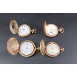 Four late 19th / early 20th Century American rolled gold fob watches, having hunter and half