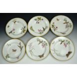 Six 19th century Wedgwood soup plates, decorated with fruit, flowers, butterflies and birds,