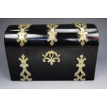 Victorian ebonised barrel top stationary box, with pierced brass mounts, 23 x 11.5 x 14.5 cm.