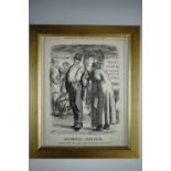 A framed 1875 Punch cartoon of a British soldier selling his uniform, 29 cm x 24 cm