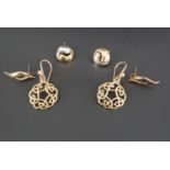A set of 9 ct gold Celtic influenced interlace ear pendants, together with two further pairs of