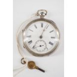 A Victorian silver pocket watch, having an un-named key wound lever movement, (a/f)