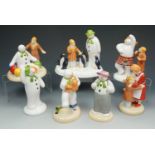 Seven Coalport 'The Snowman' characters, all boxed, two missing packing.
