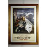 Two advertising posters, 'Black & White' scotch whisky, reprint poster in pine frame under glass, 78