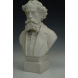 A Victorian Parian ware bust of Charles Dickens by Robinson and Leadbeater, 19 cm