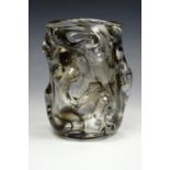Whitefriars 'Knobbly' smoky glass vase, 18 cm high