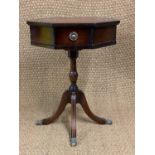 A Georgian influenced mahogany octagonal tripod lamp table, having an inset tooled leather top, 45