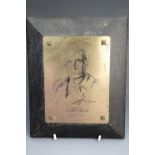A brass plaque bearing a portrait of Field Marshal Sir John French, mounted on a bevel-edged