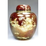Carleton Ware Rouge Royal ginger jar, decorated with gilt japonisme decoration, highlighted with