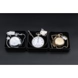 Two contemporary new-old-stock Sekonda crown-wound pocket watches, boxed with chain / strap,