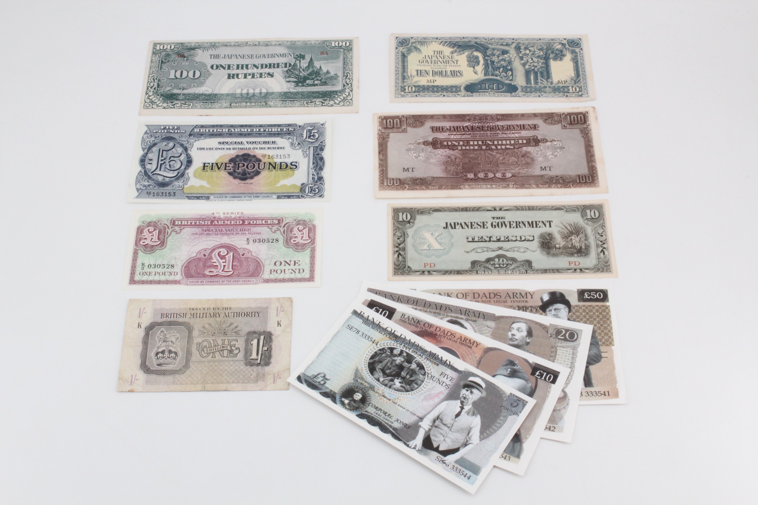 A group of British military and Second World War Japanese occupation banknotes together with - Image 2 of 3