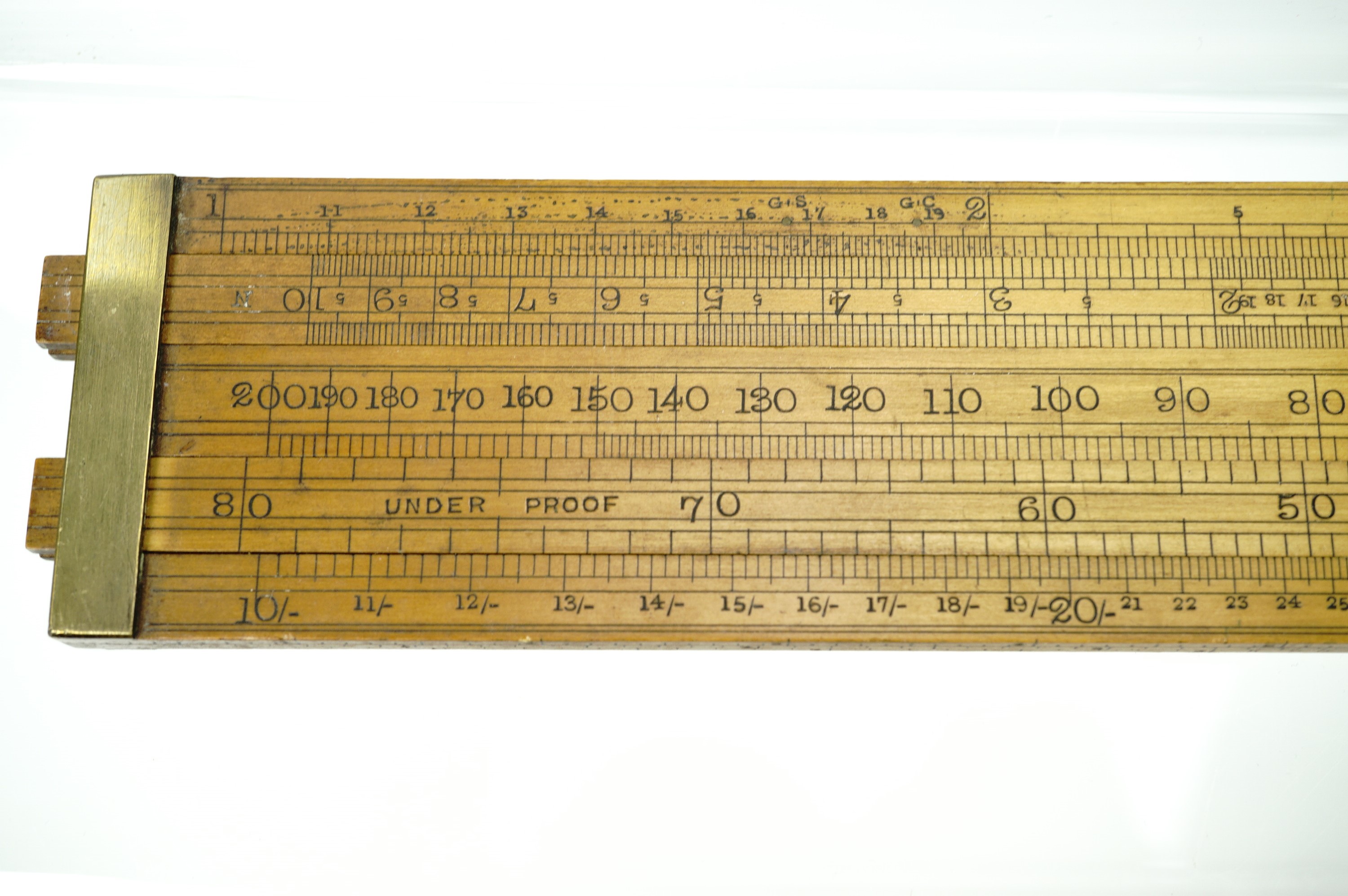 A Reeves Customs and Excise type brass-mounted box wood ruler / gauge, together with a Rabone timber - Image 5 of 11