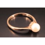 A pearl ring, the pearl of 6 mm diameter set on 9 ct gold, O/P, 2.1 g