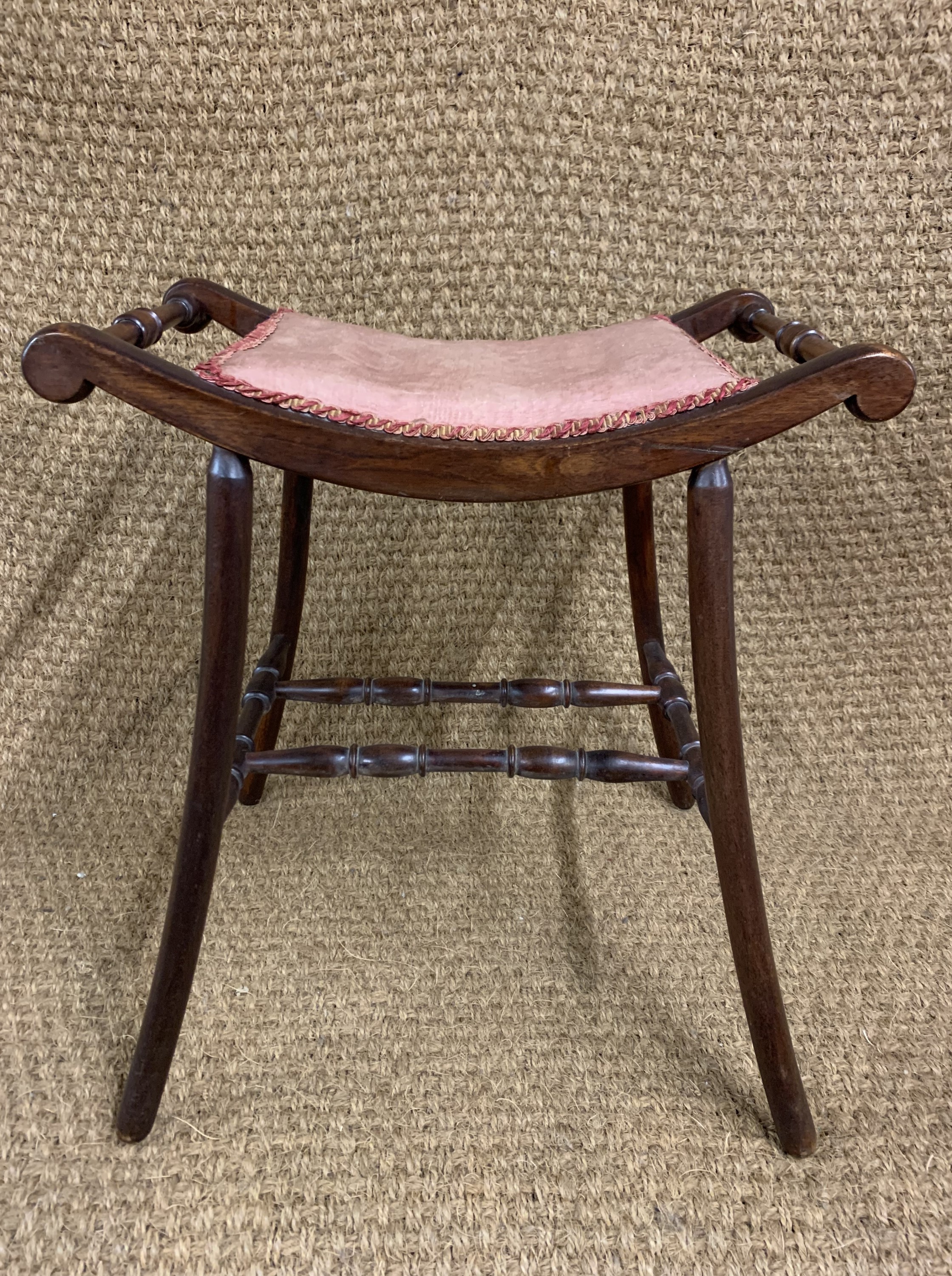 A late 19th / early 20th Century Theban influenced upholstered mahogany dressing table stool - Image 2 of 2