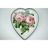 A Wemyss for Goode & Co heart-shaped tray, the decoration depicting cabbage roses, printed and