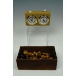 A Staunton style chess set and match clock, king 8 cm