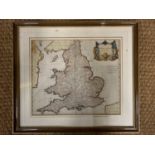 Robert Morden "Cumberland", 18th Century hand-tinted engraved map, mounted and framed under glass,