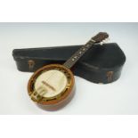 A cased Bell Tone Savana eight string banjo / banjolele, 55 cm